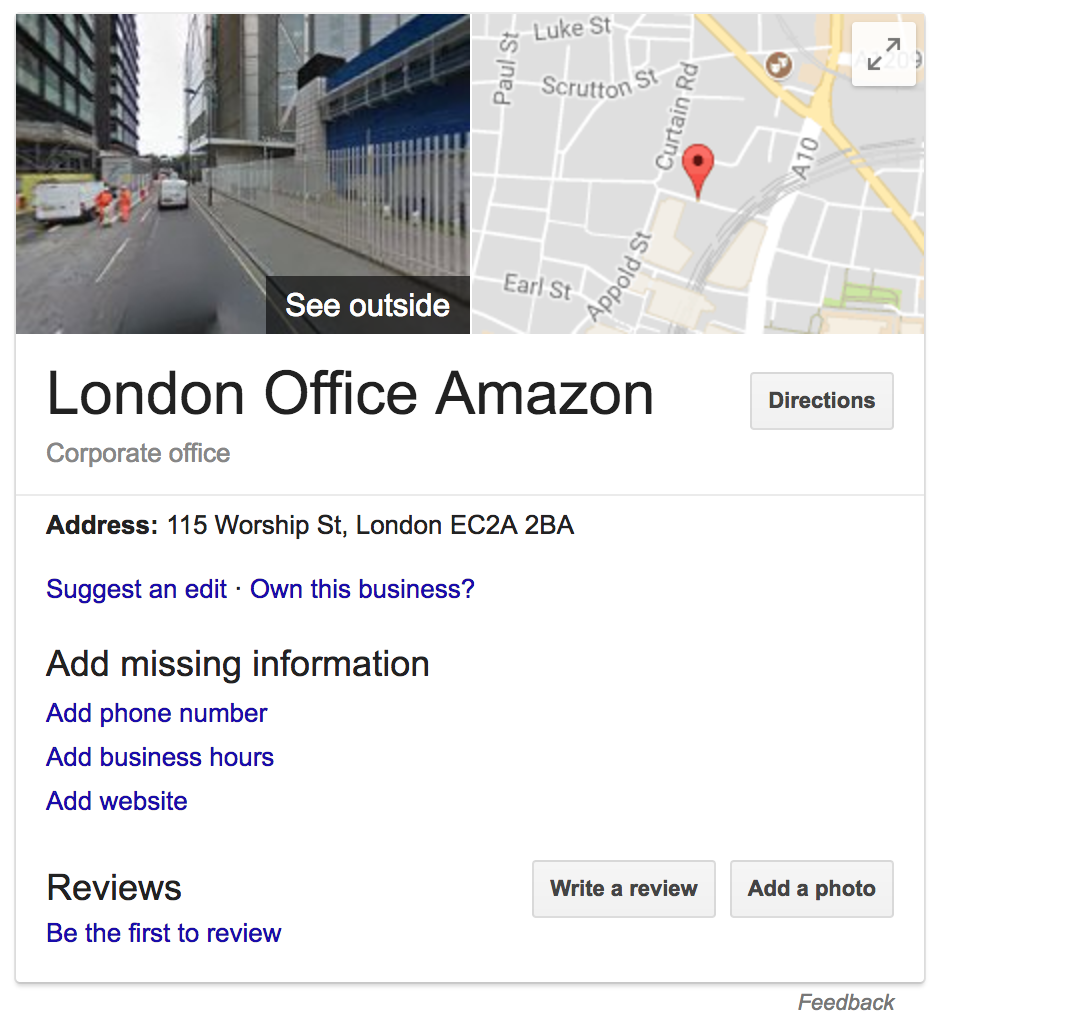 Amazon's new building and unclaimed listing