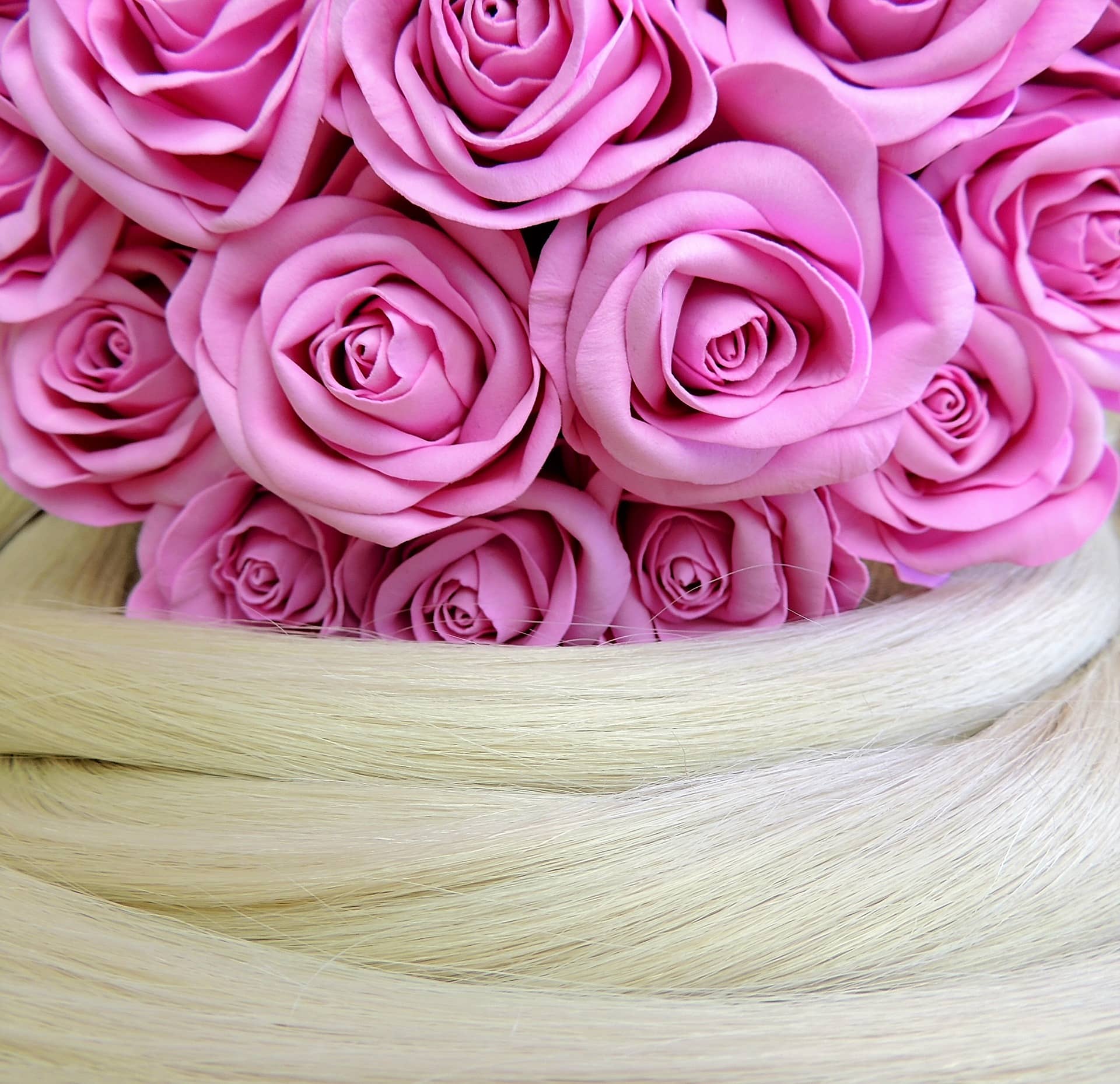 flowers in hair close up